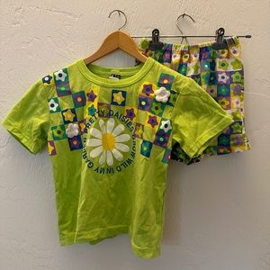 Girls 90s vintage summer set short sleeve shorts flower checkered size 10 12